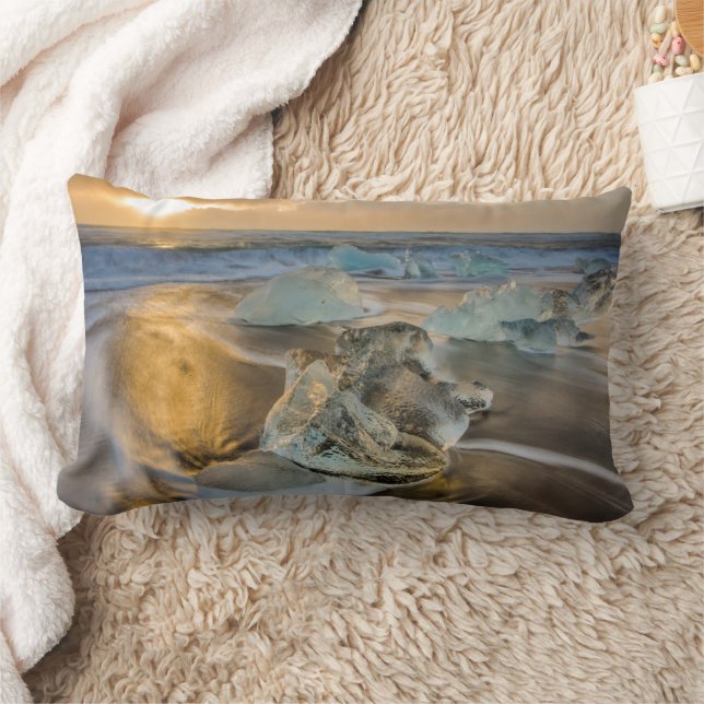 Black Sand Beach | Jokulsarlon South Iceland Lumbar Pillow (Blanket)