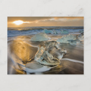 Black Sand Beach   Jokulsarlon South Iceland Postcard