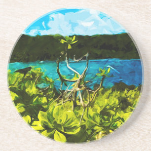 Black Sand Beach On the Road to Hana Maui Abstract Coaster