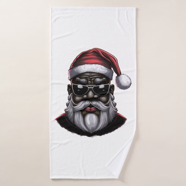 Black Santa, African American Santa Claus Bath Towel (Bath Towel)