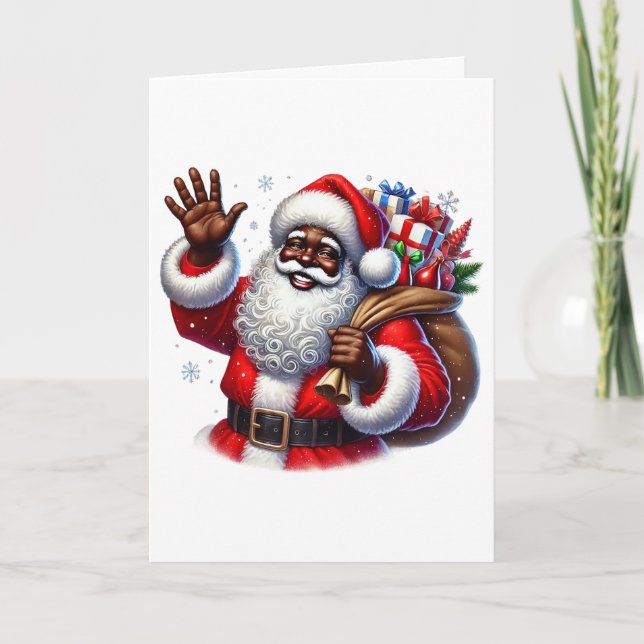 Black Santa and Bag of Gifts Personalize Christmas Card (Front)
