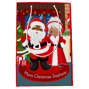 Black Santa and Mrs. Claus Medium Gift Bag