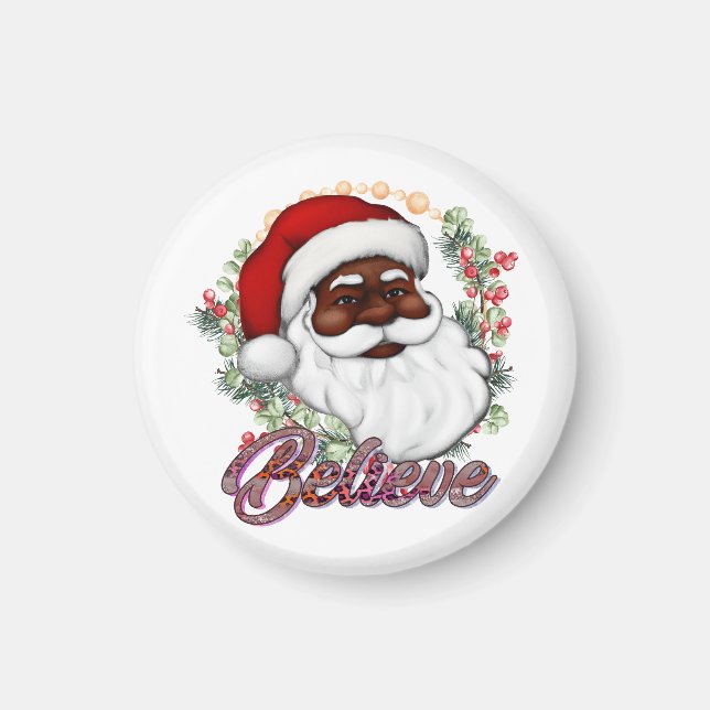Black Santa Believe Melanin Man Christmas Cheer Magnet (Front)