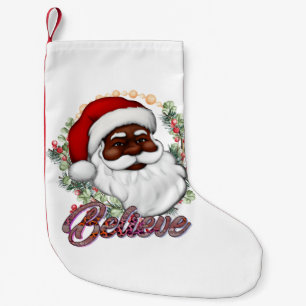 Black Santa Believe Melanin Man Christmas Cheer Small Christmas Stocking