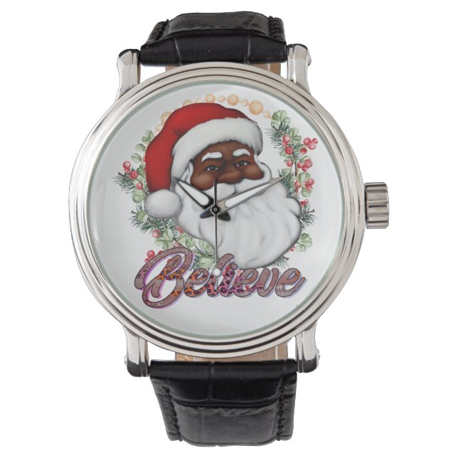 Black Santa Believe Melanin Man Christmas Cheer Watch (Front)