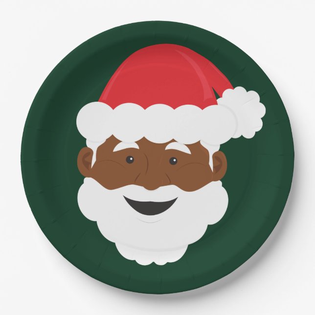 Black Santa Brown Skin Christmas Paper Plate (Front)