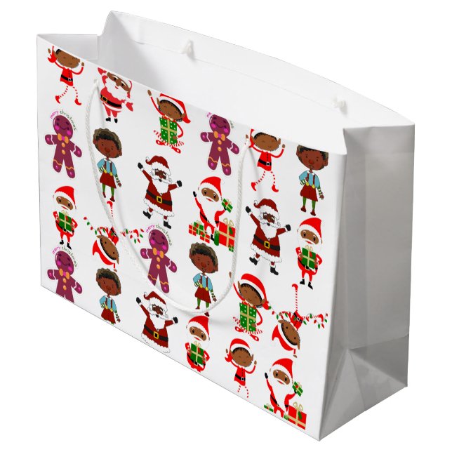 Black Santa Christmas Gift Bag (Back Angled)
