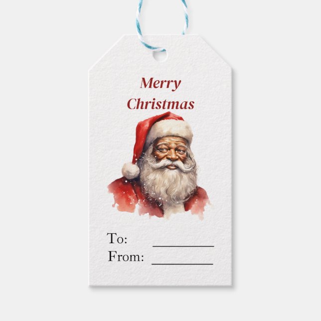 Black Santa Christmas Gift Tag (Front)
