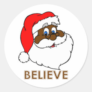 Black Santa Classic Round Sticker
