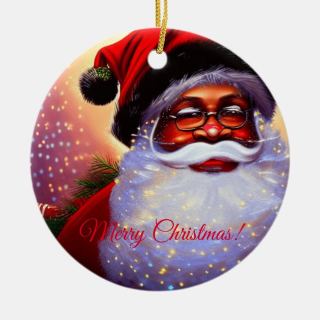 Black Santa Claus,African-AMerican,Christmas,Man Ceramic Ornament (Front)