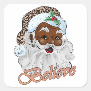 Black Santa Claus Believe In Jesus Christmas Square Sticker