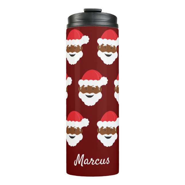Black Santa Claus Brown Skin Burgundy Christmas Thermal Tumbler (Front)