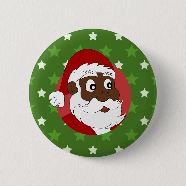 Black Santa Claus Cartoon 2 Inch Round Button (Front)