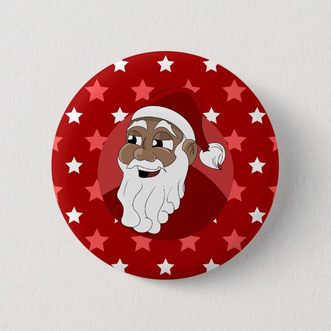 Black Santa Claus Cartoon 2 Inch Round Button (Front)