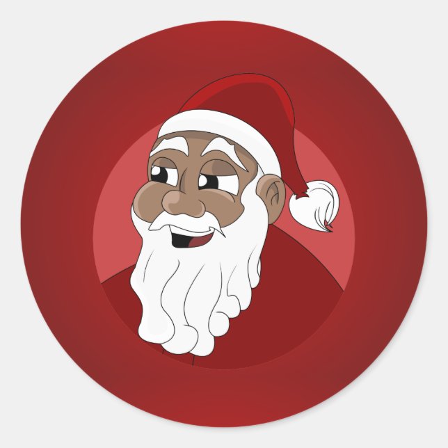 Black Santa Claus Cartoon Classic Round Sticker (Front)