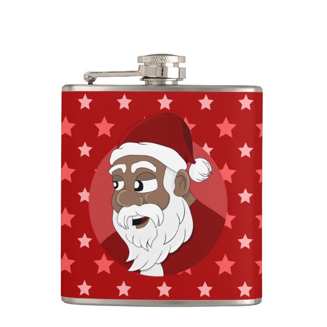 Black Santa Claus Cartoon Hip Flask (Front)