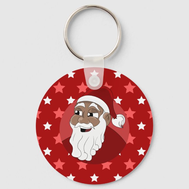 Black Santa Claus Cartoon Keychain (Front)