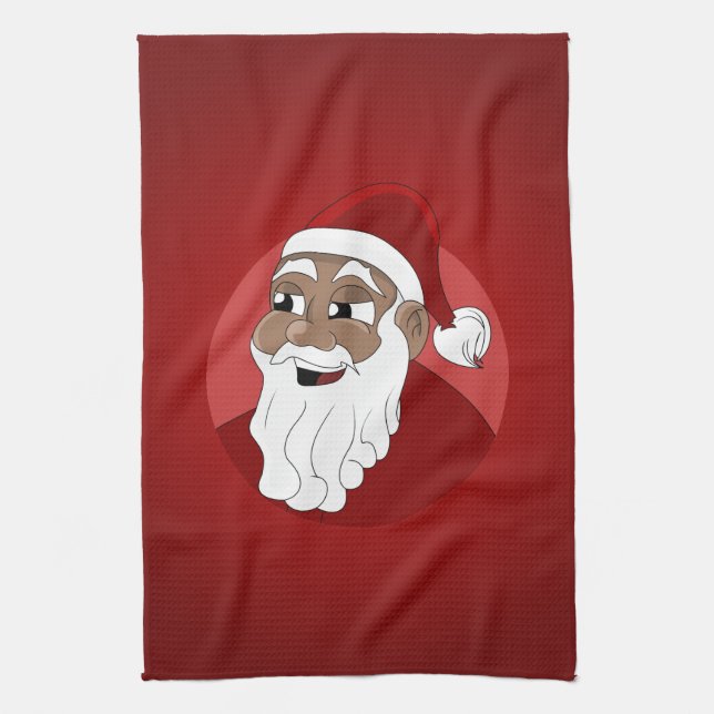 Black Santa Claus Cartoon Kitchen Towel (Vertical)