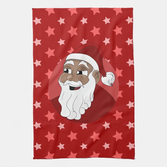 Black Santa Claus Cartoon Kitchen Towel (Vertical)