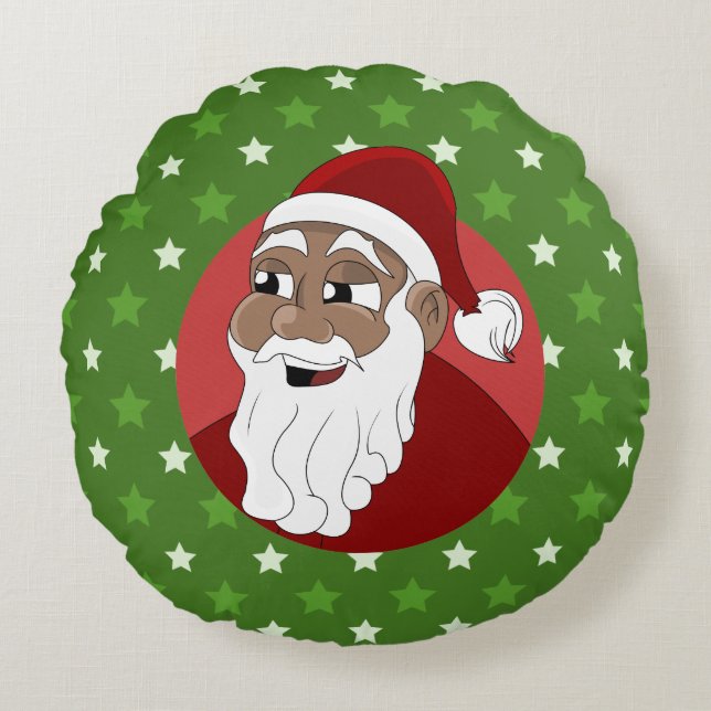 Black Santa Claus Cartoon Round Pillow (Front)