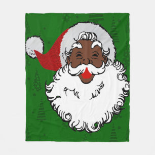 black santa claus christmas fleece blanket