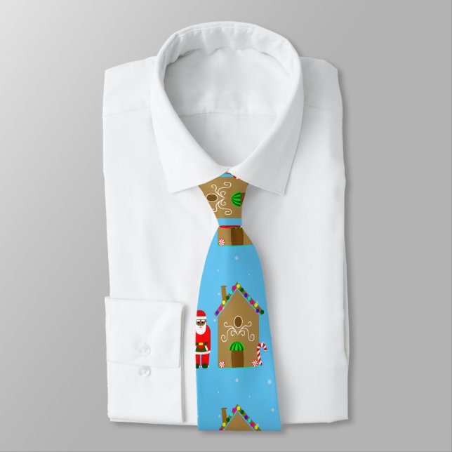 black santa claus christmas gingerbread house tie (Tied)