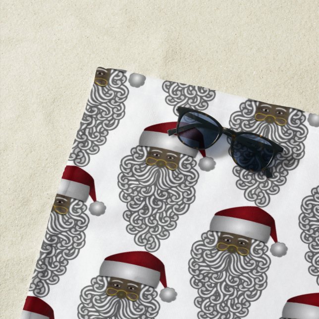 Black Santa Claus Christmas Holiday Beach Towel (In Situ)