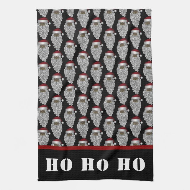 Black Santa Claus Christmas Holiday Kitchen Towel (Vertical)