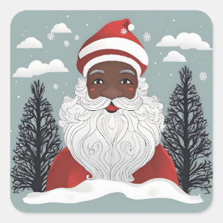 Black Santa Claus Christmas Square Sticker
