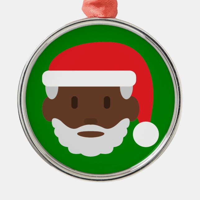 black santa claus emoji metal ornament (Front)
