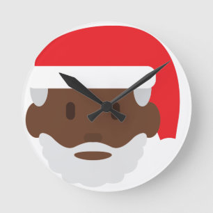 black santa claus emoji round clock