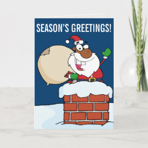 Black Santa Claus in Chimney Greeting Card
