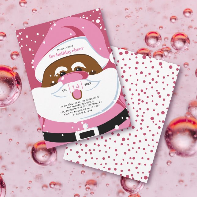 Black Santa Claus in pink Christmas holiday party Invitation (Creator Uploaded)