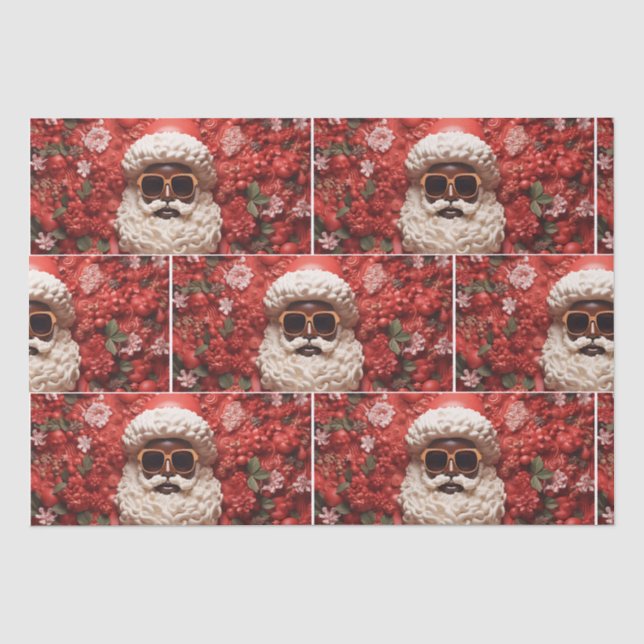Black Santa Claus Melanin Christmas 3D St. Nick Tissue Paper (Front)