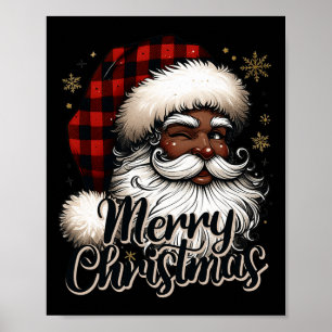 Black-santa Claus Merry Christmas Plaid Festive Se Poster