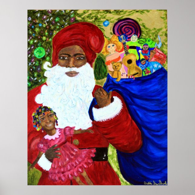 Black Santa Claus Posters - Gifts - Art - Afro (Front)