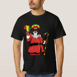 Black Santa Claus Rasta Hat Christmas Rastafarian T-Shirt