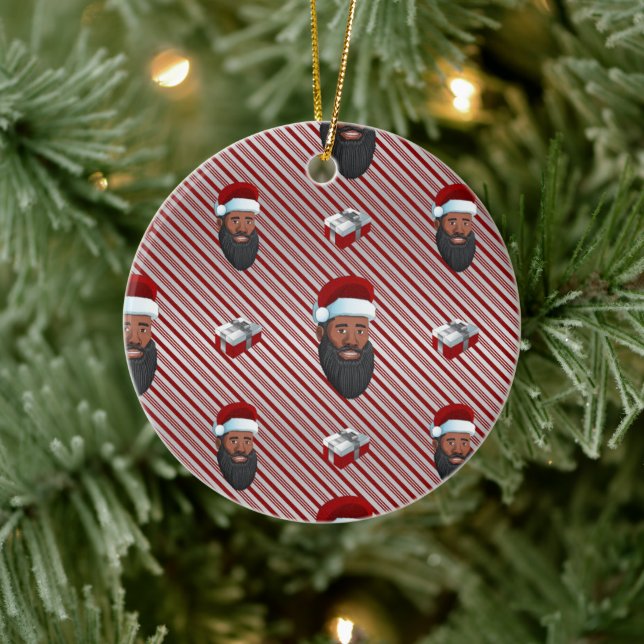 Black Santa Claus Red Striped Ceramic Ornament (Tree)
