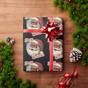 Black Santa Claus Retro Christmas Vintage Holiday Wrapping Paper