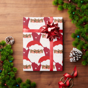 Black Santa Claus Sparkle Aesthetic Christmas Red Wrapping Paper