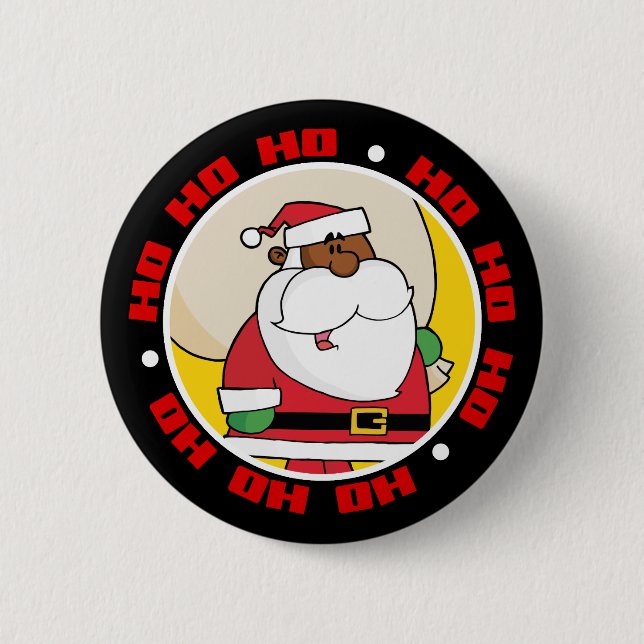 Black Santa Claus with Toy Sack 2 Inch Round Button (Front)