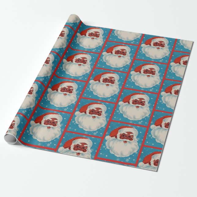 Black Santa Claus Wrapping Paper (Unrolled)