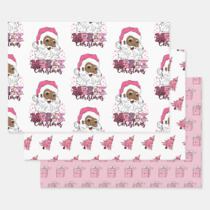 Black Santa Claus Wrapping Paper Set of 3