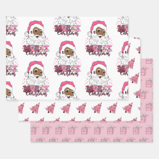 Black Santa Claus Wrapping Paper Set of 3
