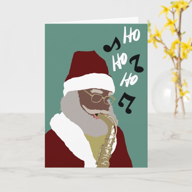 Black Santa Clause Christmas Card (Yellow Flower)