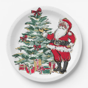 Black Santa Holiday Christmas Paper Plates