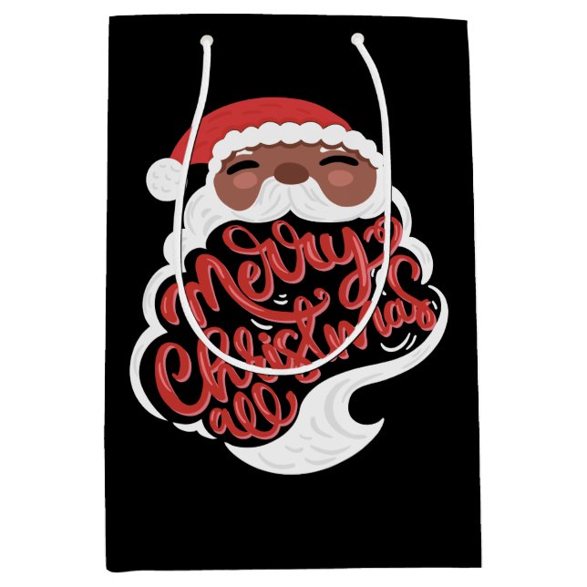 Black Santa | Merry Christmas All, Black Medium Gift Bag (Front)