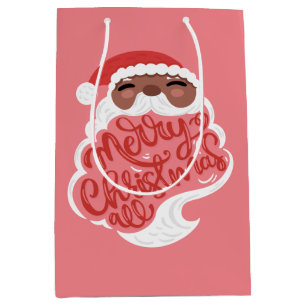 Black Santa Merry Christmas All, Pink Medium Gift Bag