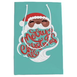 Black Santa   Merry Christmas All, Turquoise Blue Medium Gift Bag