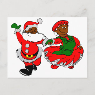 black santa mrs claus holiday postcard